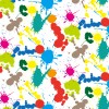 白い背景に複数の色のペンキが散らばるパターン