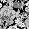 白黒のラフタッチな花のイラストパターン