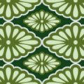 和的な緑色の菊菱柄パターン