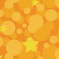 オレンジ色の丸の中に星が隠れたシームレスパターン素材