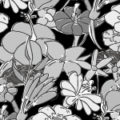 白黒のラフタッチな花のイラストパターン