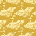 黄色の鶴のイラスト和柄パターン