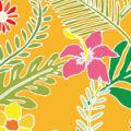 オレンジ背景の沖縄感漂う草花のパターン