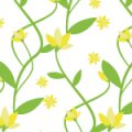 春っぽい黄色い花と葉のシームレスパターン
