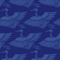 紺色の鶴のイラスト和柄パターン