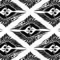 白黒の菱形鶴の和柄パターン